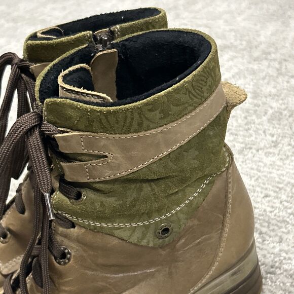 Dromedaris Kara Boots Womens 39 US 8.5 9 Suede Combat Heel Brown Green Leather - Picture 2 of 10